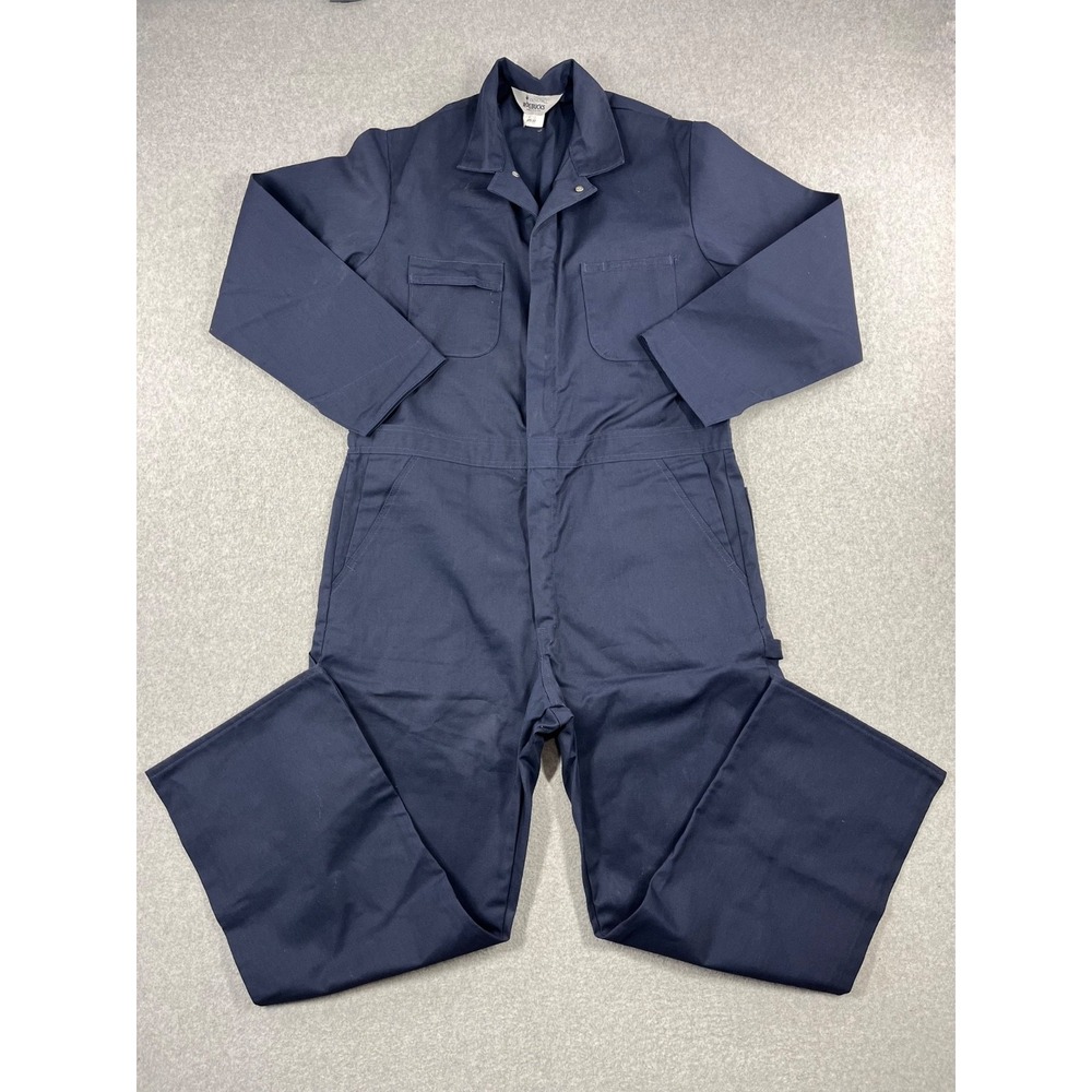 Vintage Roebucks Coveralls Mens 46 Reg Navy Mechanic Workwear Talon Zip Made USA